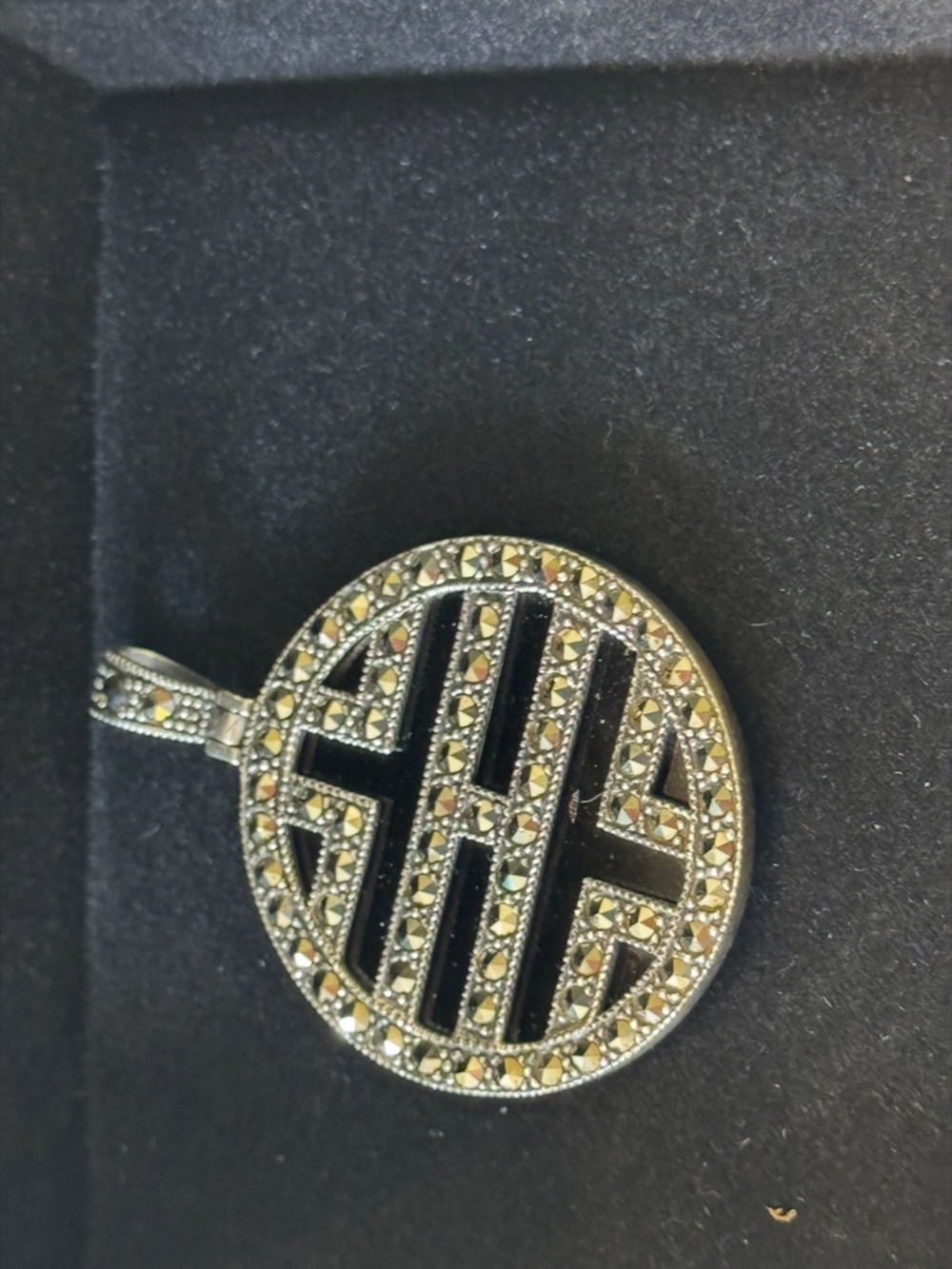 🖤VINTAGE  BLACK ONYX AND MARCASITE PENDANT, NWOT - Picture 12 of 12